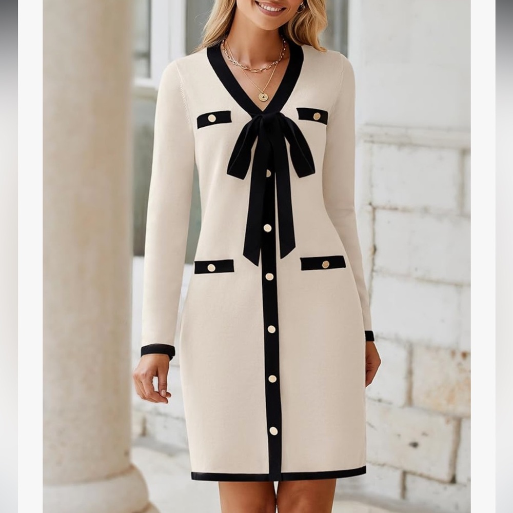 HAEOF Long Sleeve Fall/Winter Trendy V Neck Elegant Bodycon Formal Party Dress